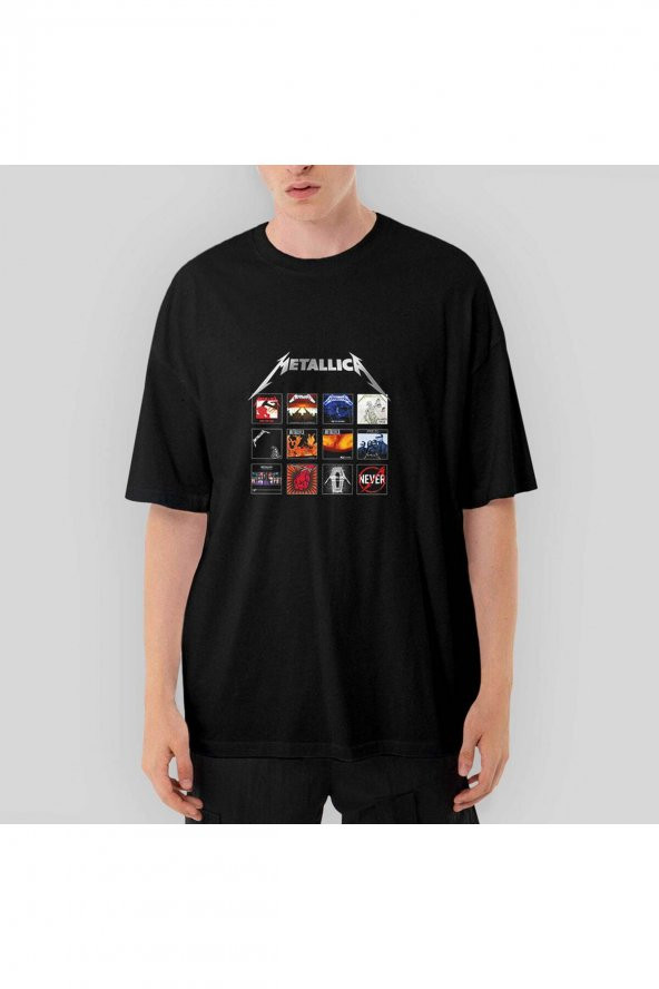 Metallica Album Covers Oversize Siyah Tişört XL