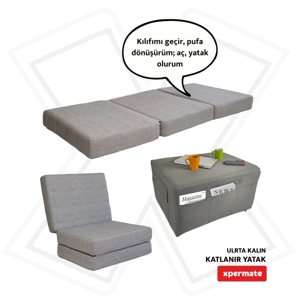 Ultra Kalın Katlanır Sünger Yatak, Yer Yatağı, Katlanır Yer Minderi, Misafir Yatağı 80x180x14Gri