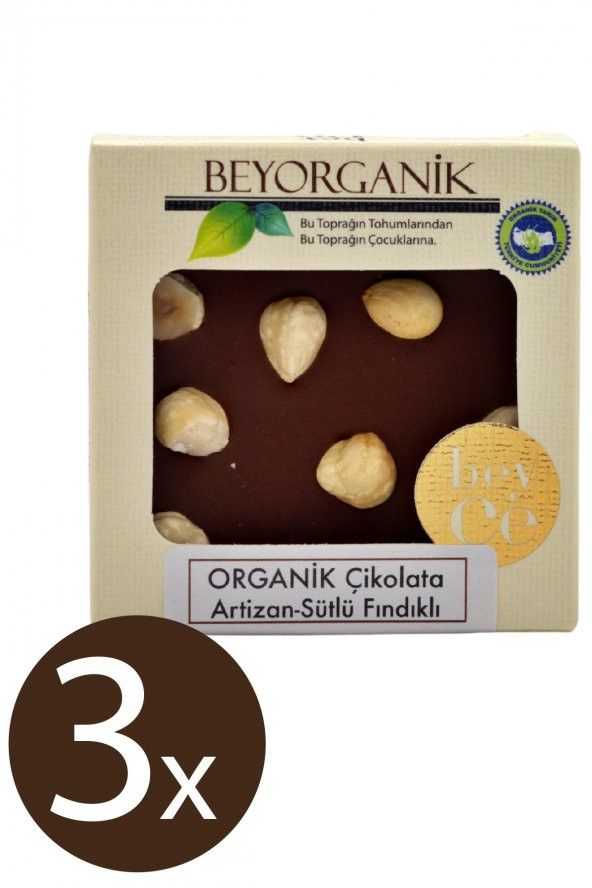 BEYORGANİK Organik Çikolata Artizan Sütlü Fındıklı 40gr 3 ADET