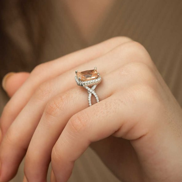 Gümüş Baget Kare Bayan Yüzük  SL1926 - Resim 5