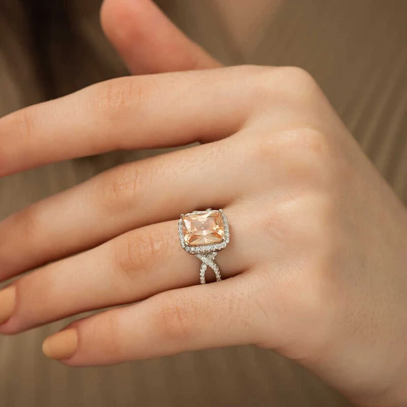 Gümüş Baget Kare Bayan Yüzük  SL1926 - Resim 8