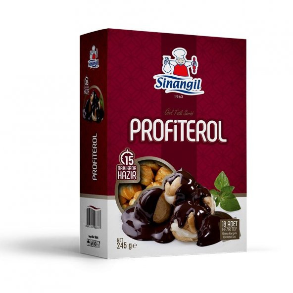 Sinangil Profiterol 18 Adet Hazır Top 245 g Çikolatalı Sos ve Krema Paketli