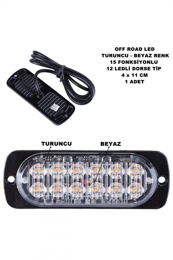 Off Road Led Lamba Turuncu - Beyaz 15 Fonksiyonlu Dorse Tip 12 Led 4 X 11 Cm 1 Adet -