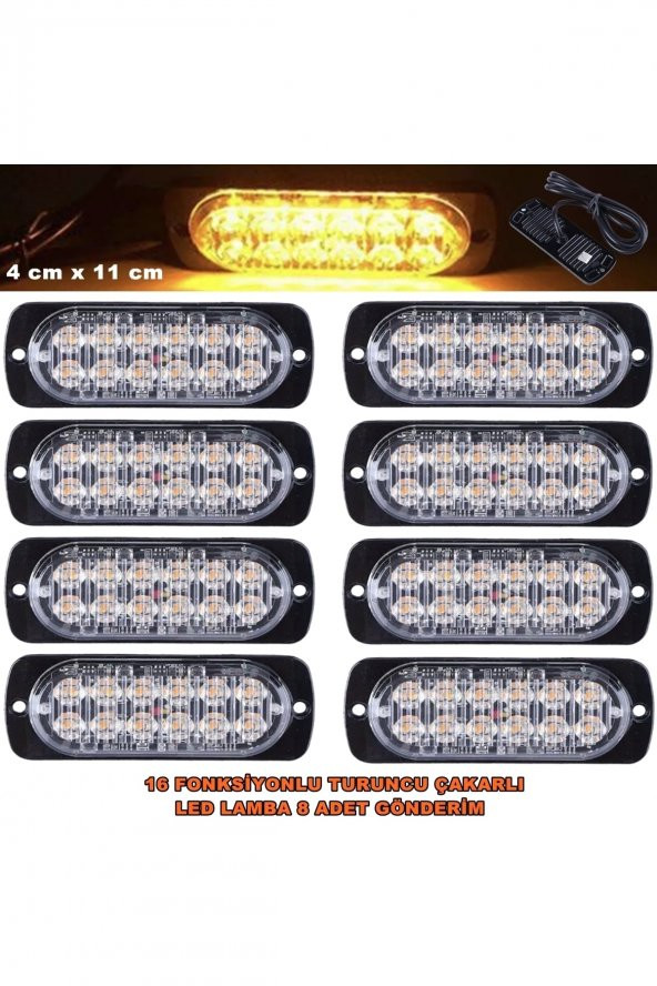 Off Road Led Lamba Turuncu Çakarlı 16 Fonksiyonlu 12 Led 4 X 11 Cm 8 Adet -