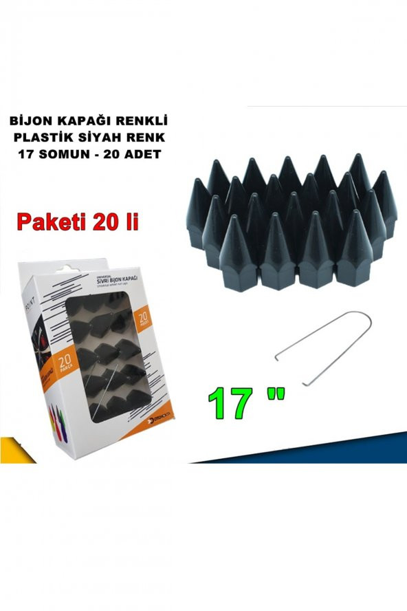 Sivri Mermi Tip Bijon Kapağı Plastik Siyah Renk 17 Mm Bijon Uyumlu 20 Adet - - 1