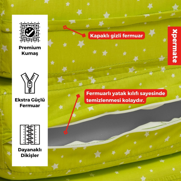 Ultra Kalın Katlanır Sünger Yatak, Yer Yatağı, Katlanır Yer Minderi, Misafir Yatağı 80x180x14Yeşil - 2