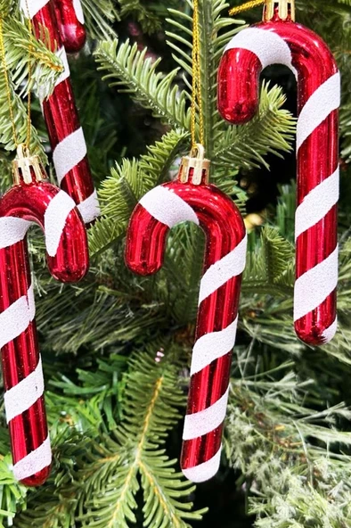 Beysüs Yılbaşı Çam Ağacı Süsü Baston Şeker Kırmızı Beyaz Lüks 6 Lı 13 cm - Resim 3