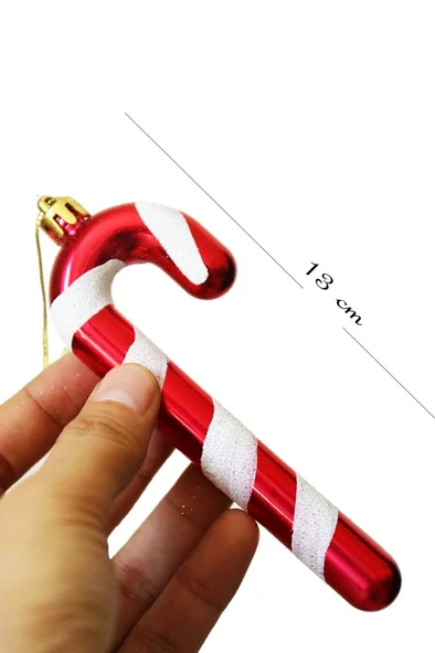 Beysüs Yılbaşı Çam Ağacı Süsü Baston Şeker Kırmızı Beyaz Lüks 6 Lı 13 cm - Resim 5