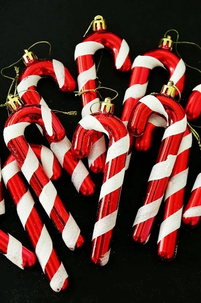 Beysüs Yılbaşı Çam Ağacı Süsü Baston Şeker Kırmızı Beyaz Lüks 6 Lı 13 cm - Resim 4