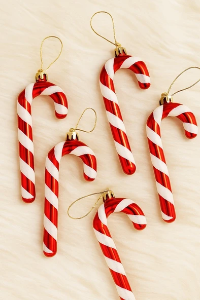 Beysüs Yılbaşı Çam Ağacı Süsü Baston Şeker Kırmızı Beyaz Lüks 6 Lı 13 cm ürün görseli