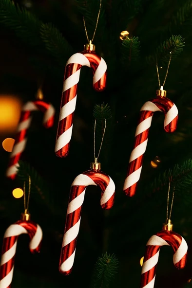 Beysüs Yılbaşı Çam Ağacı Süsü Baston Şeker Kırmızı Beyaz Lüks 6 Lı 13 cm - Resim 2