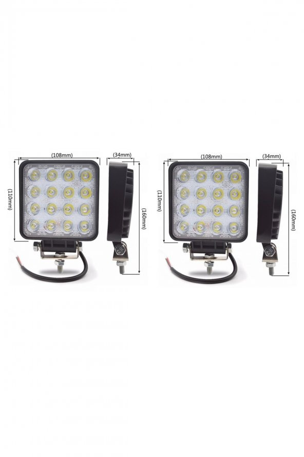 Led Kare Off Road Sis Farı Sis Lambası Çalışma Lambası Projektör 16 Ledli 2 Adet