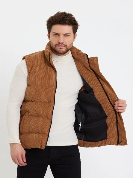 Zagmen Z01358 Erkek Oversize Çıtçıtlı Erkek Kadife Şişme Yelek - Resim 5