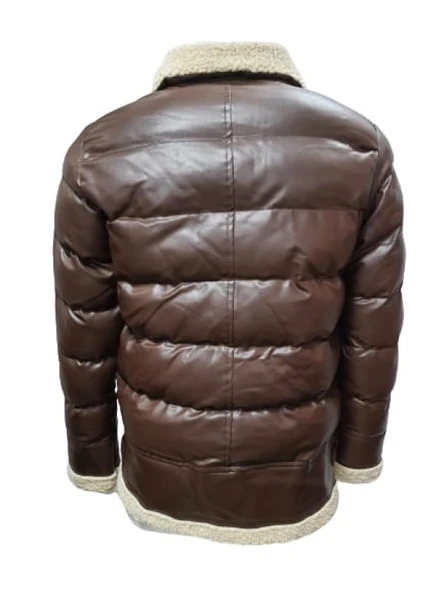 Zagmen Z01037 Erkek Yakası Kürklü Fermuarlı Deri Ceket - 9