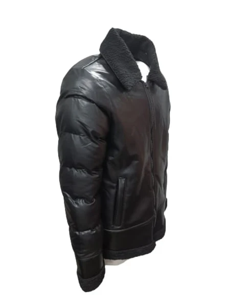 Zagmen Z01037 Erkek Yakası Kürklü Fermuarlı Deri Ceket - 5
