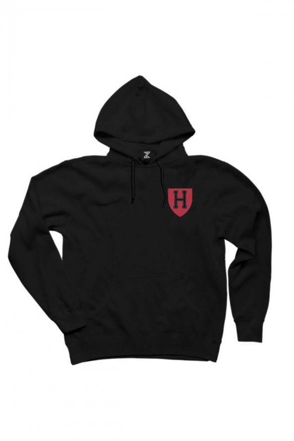 Harvard University Red Logo Siyah Kapşonlu Sweatshirt Hoodie - 1