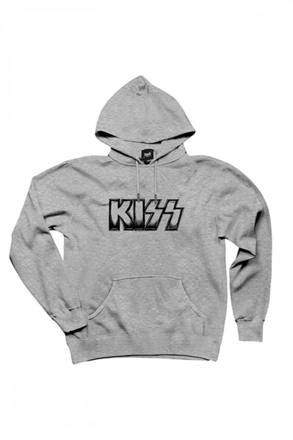 Kiss Metalic Logo Gri Kapşonlu Sweatshirt Hoodie
