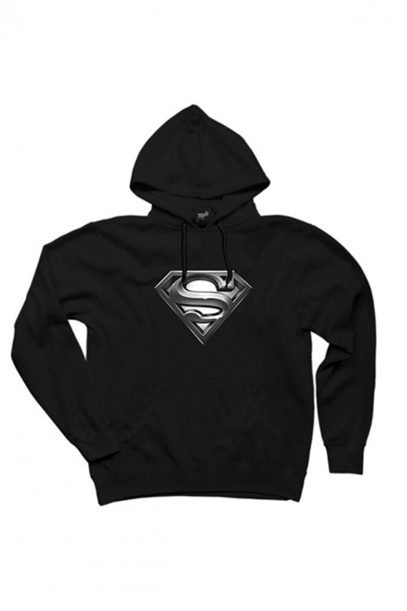 Supermn Logo Siyah Kapşonlu Sweatshirt Hoodie