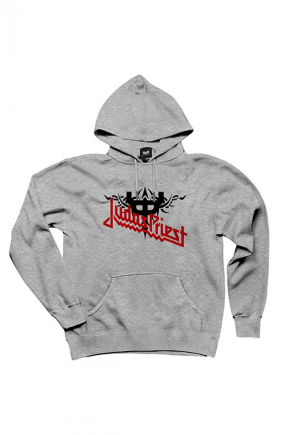 Judas Priest Logo and Figure Gri Kapşonlu Sweatshirt Hoodie