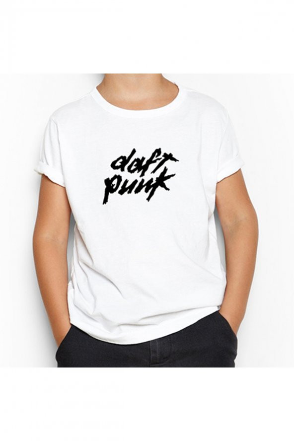 Daft Punk Logo Classic 2 Beyaz Çocuk Tişört 13-14 Yaş