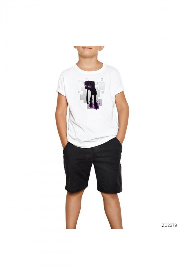 Minecraft Enderman Beyaz Çocuk Tişört 11-12 Yaş
