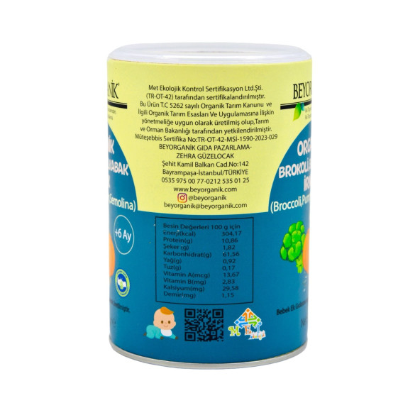 BEYORGANİK Bebek Ek Gıdası Organik Brokoli Balkabak İrmik +6 ay ( Ek gıda) 250gr - 5