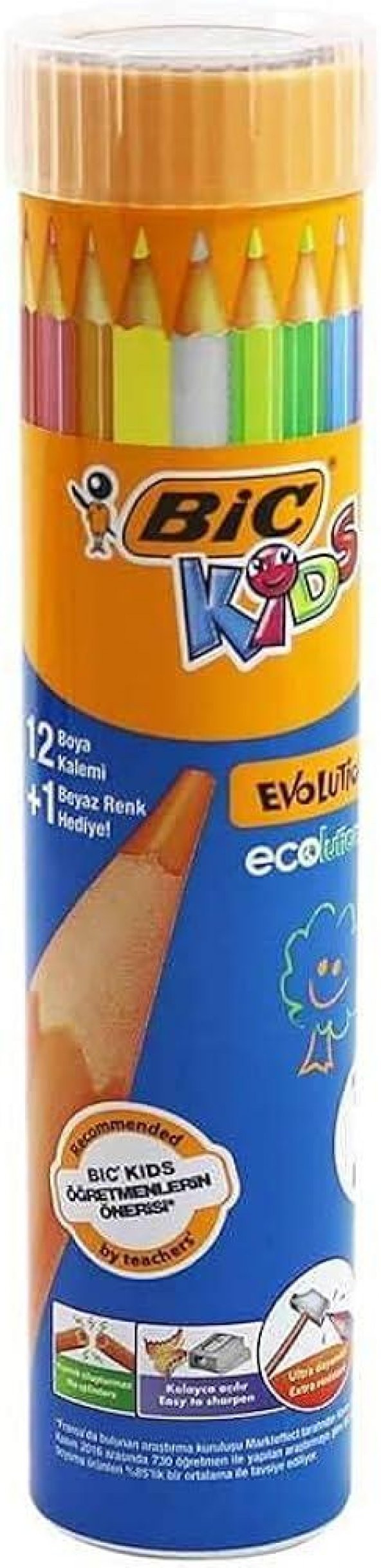 Bic Kids Evolution Kuru Boya Kalemi 12+1 Renk Metal Tüp