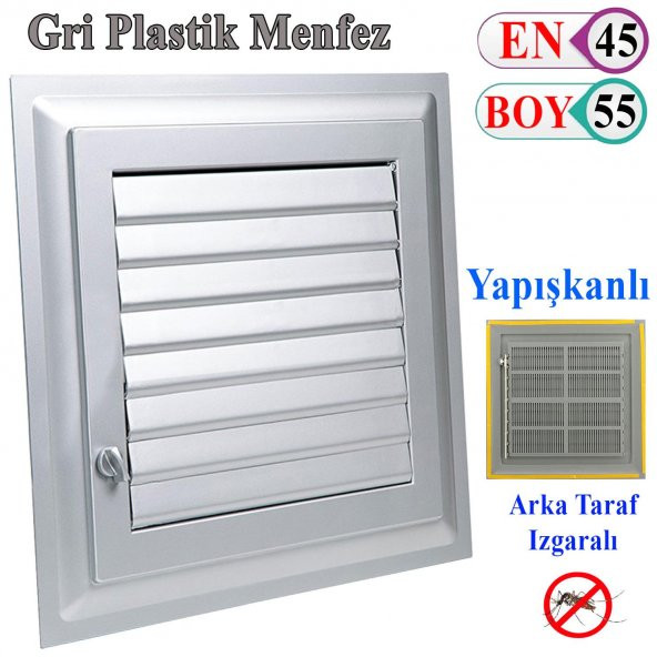 Menfez Banyo Wc Tuvalet Havalandırma Plastik Panjur Gri 45x55 CM