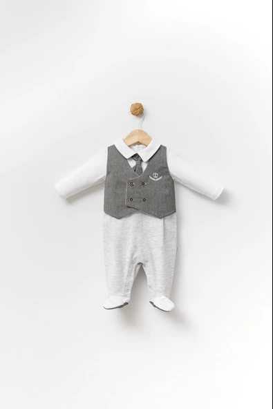 Babyhola Yelekli Kravatlı Erkek Bebek Patikli Tulum 13852 - 5