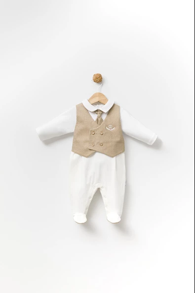 Babyhola Yelekli Kravatlı Erkek Bebek Patikli Tulum 13852 - 9