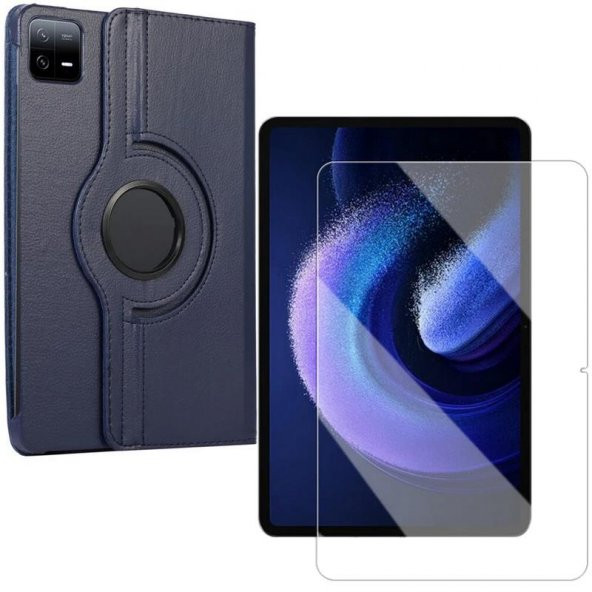 Smody Xiaomi Mi Pad 6 Kılıf 360 Dönerli Standlı Kapaklı+ Temperli Cam Ekran Koruyucu