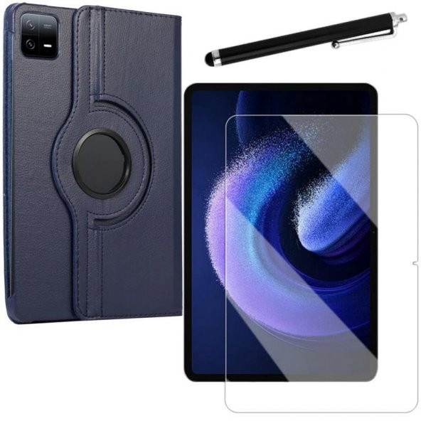 Smody Xiaomi Mi Pad 6 Kılıf 360 Dönerli Standlı Kapaklı+ Temperli Cam Ekran Koruyucu + Kalem
