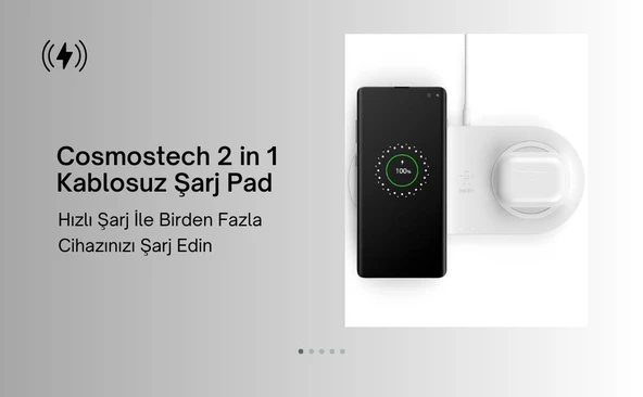Cosmostech 2 in 1 Kablosuz Şarj Cihaz ve Standı, Wireless Charger Kablosuz Şarj Özelliği Olan Tüm Cihazlar ile Uyumlu - 2