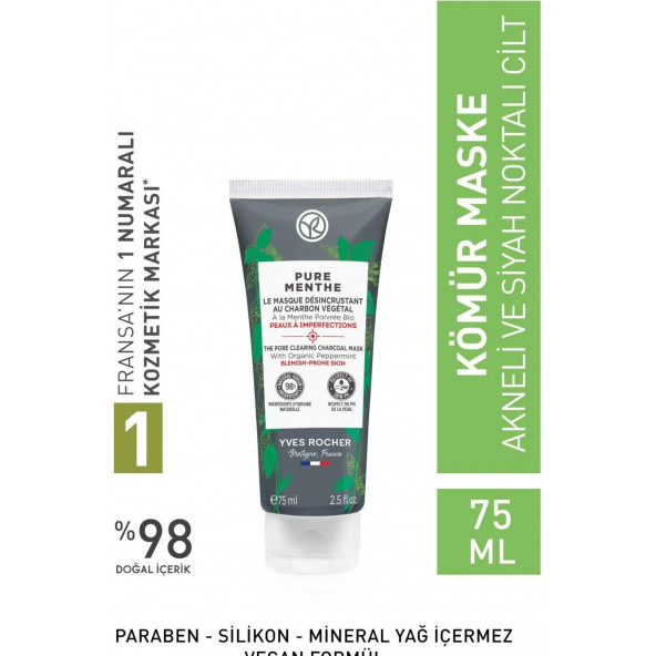 Karma, Yağlı Ve Akneye Eğilimli Ciltler Için Pure Menthe Kömür Maske-75 ml