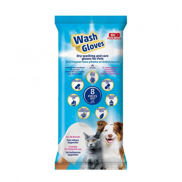 Bio PetActive Wash Gloves Kuru Yıkama ve Bakım Kesesi 8 Adet