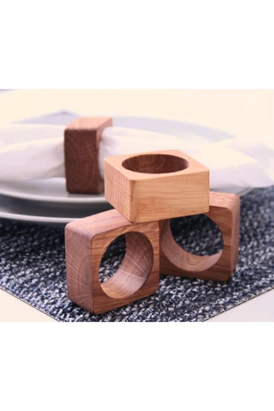 Nord 6'lı Kare Ahşap Peçete Halkaları, Servis Sunumu Için Peçete Yüzüğü 4 Cm 4 Cm - Resim 2
