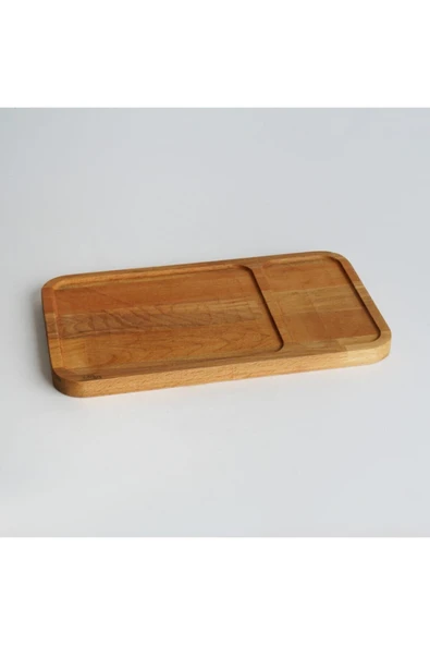 İES Tasarım Ahşap Doğal Gürgen Ağacı 2 Bölmeli Servis & Sunum Tabağı - Resim 4