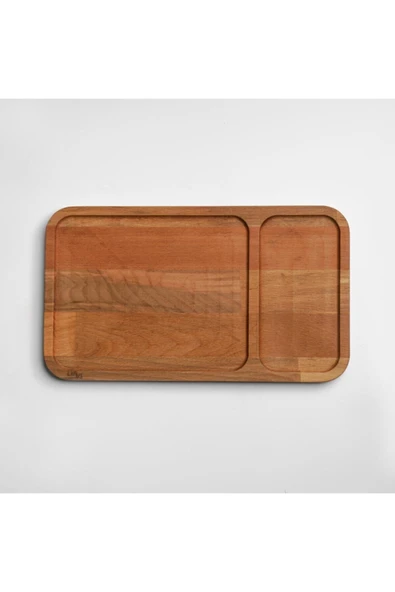 İES Tasarım Ahşap Doğal Gürgen Ağacı 2 Bölmeli Servis & Sunum Tabağı - Resim 5