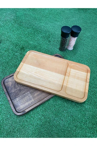 İES Tasarım Ahşap Doğal Gürgen Ağacı 2 Bölmeli Servis & Sunum Tabağı - Resim 2