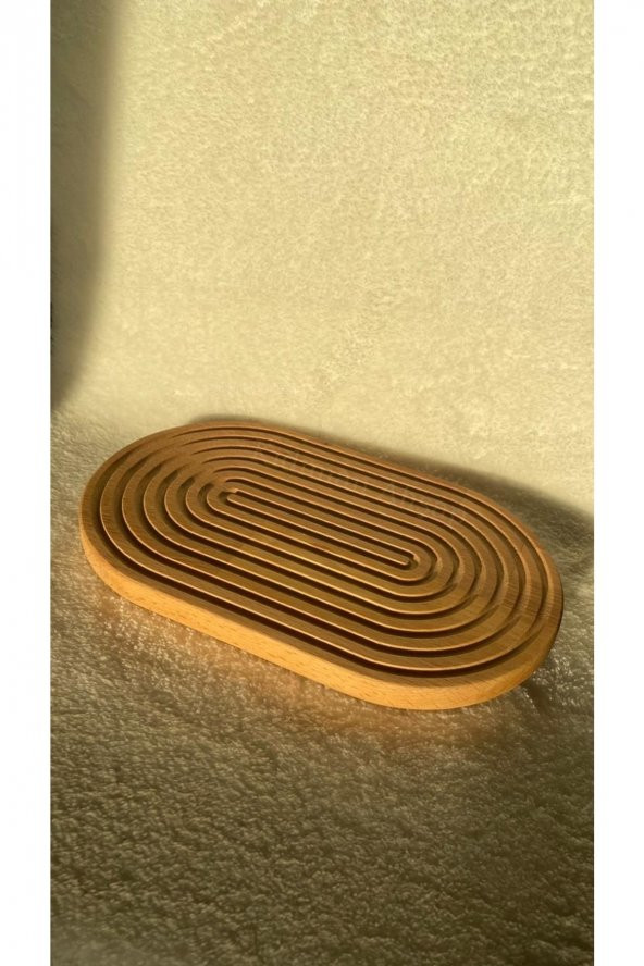Ahşap Oymalı Oval Tamtur Dekoratif Sunum Tepsisi Sunumluk Banyo Tepsisi Kahvaltılık - 3