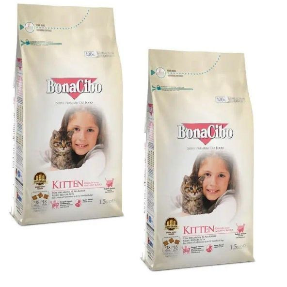 BonaCibo Kitten Tavuklu (Hamsi ve Pirinç eşliğinde) Yavru Kedi Maması 2 Adet x 1,5 kg