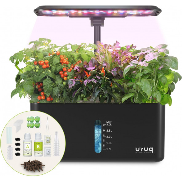 URUQ Topraksız Yetiştirme Sistemi Kapalı Bahçe Seti 8 Pods Bitki - Siyah