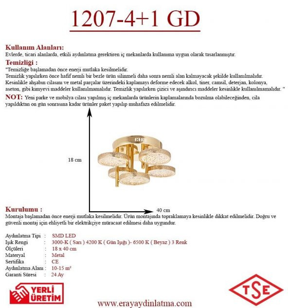 Eray Aydınlatma 1207-5 GD 5 li Sarı Led Avize - 3