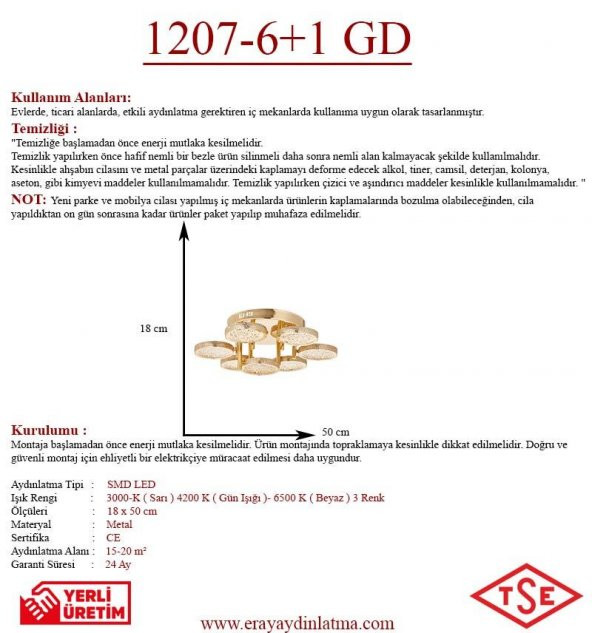 Eray Aydınlatma 1207-7 GD 7 li Sarı Led Avize - 3