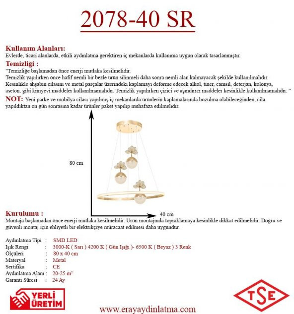 Eray Aydınlatma 2078-40 SR 3 Toplu Led Gold Avize - 3