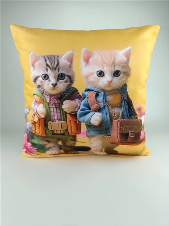 Mrs.Gugar Kedi Desenli Kırlent Kılıfı -95 ürün görseli