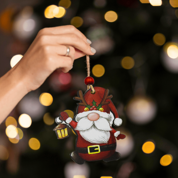 Yılbaşı Ahşap Çam Ağacı Süsü Cüce Fenerli Modeli 3 lü ürün görseli