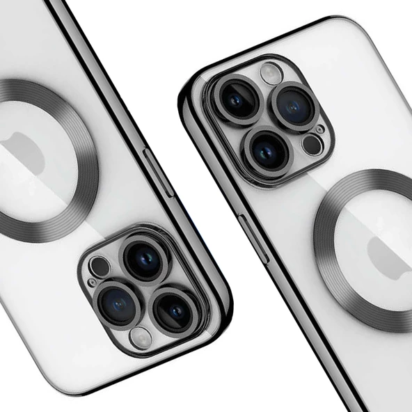 iPhone 15 Pro Max Kılıf Magsafe Özellikli Metal Lazer Silikon Kapak - 3