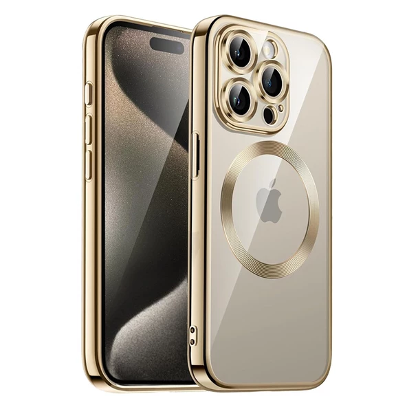 iPhone 15 Pro Max Kılıf Magsafe Özellikli Metal Lazer Silikon Kapak - 7