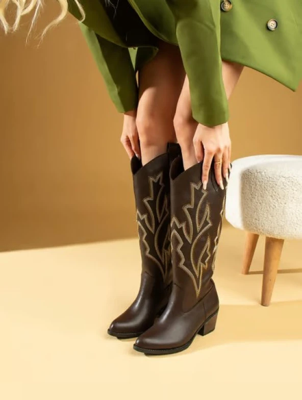 Asya Uzun Western Çizme Kovboy Kadın Çizme - 8